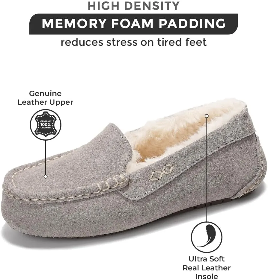Project Cloud Genuine Suede Loafers for Women - Comfortable Outdoor Slippers for Women Footwear with Memory Foam - Womens Slippers - Stylish Womens Moccasin (Cathi)