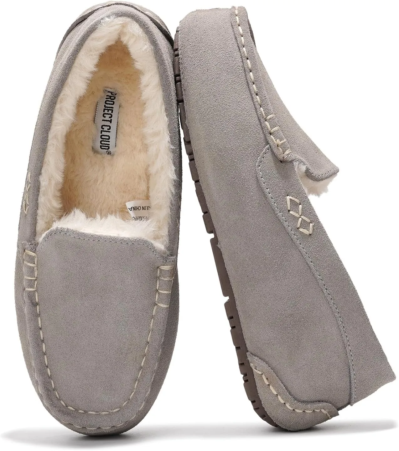 Project Cloud Genuine Suede Loafers for Women - Comfortable Outdoor Slippers for Women Footwear with Memory Foam - Womens Slippers - Stylish Womens Moccasin (Cathi)