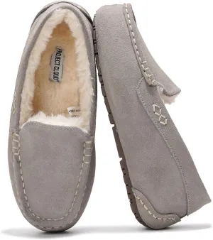 Project Cloud Genuine Suede Loafers for Women - Comfortable Outdoor Slippers for Women Footwear with Memory Foam - Womens Slippers - Stylish Womens Moccasin (Cathi)