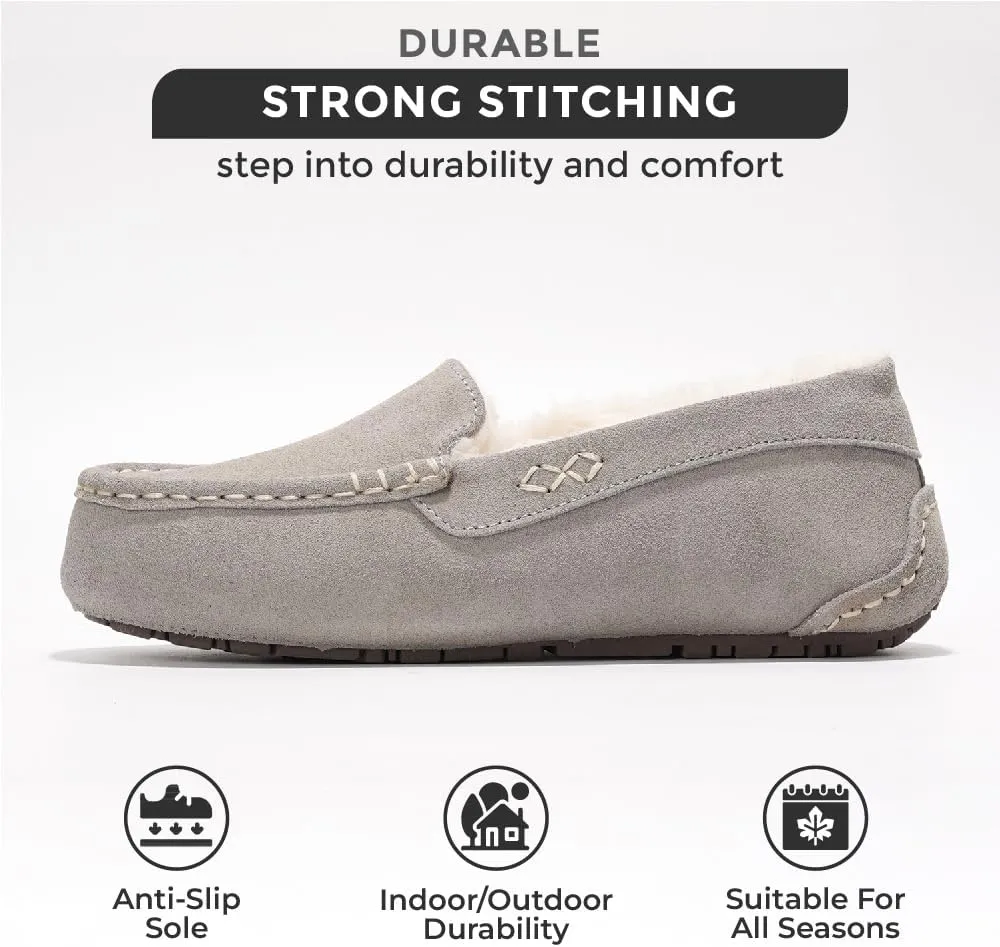 Project Cloud Genuine Suede Loafers for Women - Comfortable Outdoor Slippers for Women Footwear with Memory Foam - Womens Slippers - Stylish Womens Moccasin (Cathi)