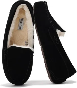 Project Cloud Women's Loafers - 100% Genuine Suede, Memory Foam, Fuzzy Slippers - Black, Size 8.5