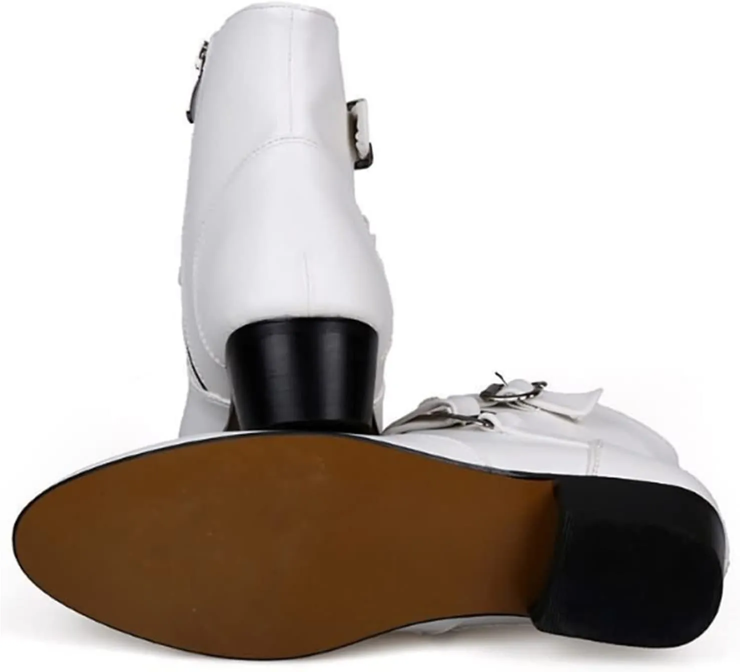 PURCHAWEE Men's Leather Pointed Toe Chelsea Boots,Buckle Straps Side Zipper Chunky Low Heel Western Formal Dress Boots Ankle Boots