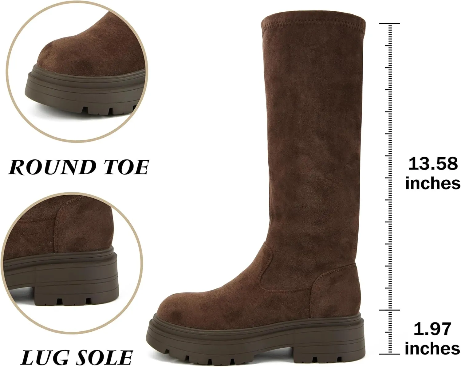 Putu Platform Knee High Boots for Women Faux Suede Tall Boots Lug Sole Knee Boots