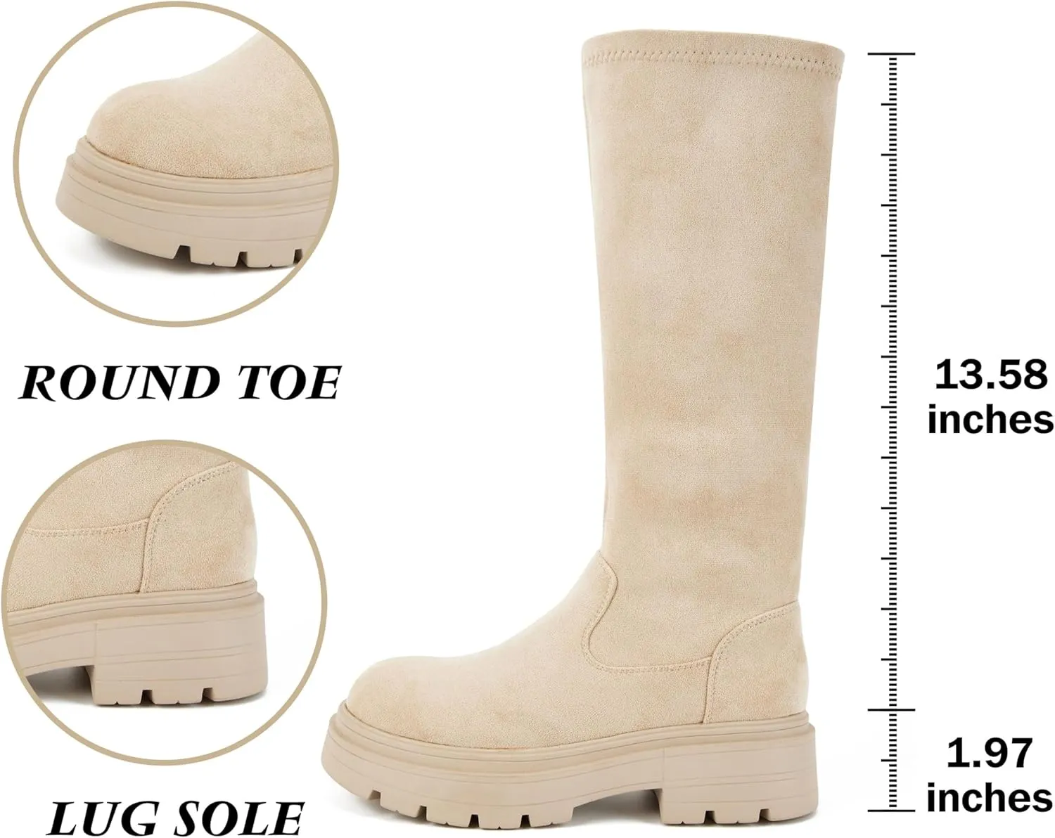 Putu Platform Knee High Boots for Women Faux Suede Tall Boots Lug Sole Knee Boots