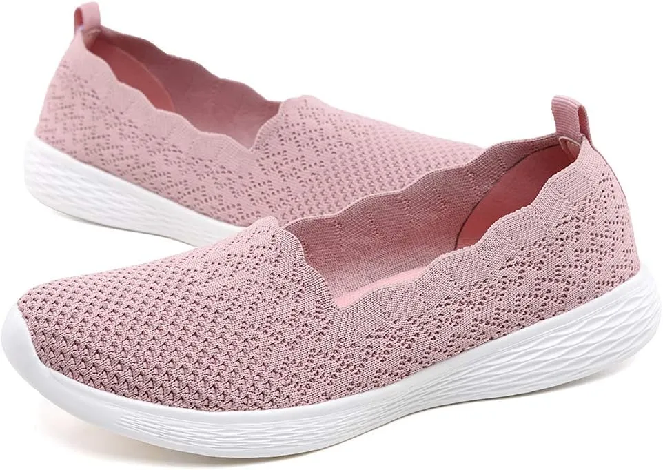 Puxowe Women's Slip on Walking Loafer Shoes-Lightweight Flat Shoes for Women Low-Top Round Toe Knit Memory Foam Sneaker