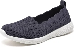 Puxowe Women's Slip on Walking Loafer Shoes-Lightweight Flat Shoes for Women Low-Top Round Toe Knit Memory Foam Sneaker
