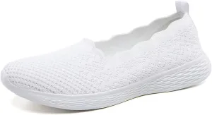 Puxowe Women's Slip on Walking Loafer Shoes-Lightweight Flat Shoes for Women Low-Top Round Toe Knit Memory Foam Sneaker