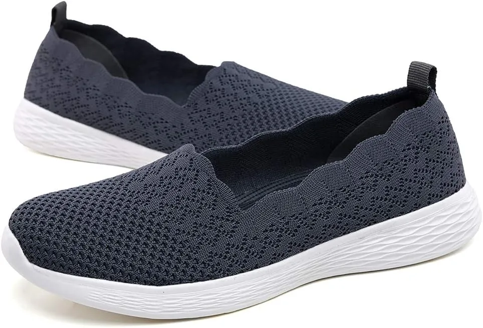 Puxowe Women's Slip on Walking Loafer Shoes-Lightweight Flat Shoes for Women Low-Top Round Toe Knit Memory Foam Sneaker