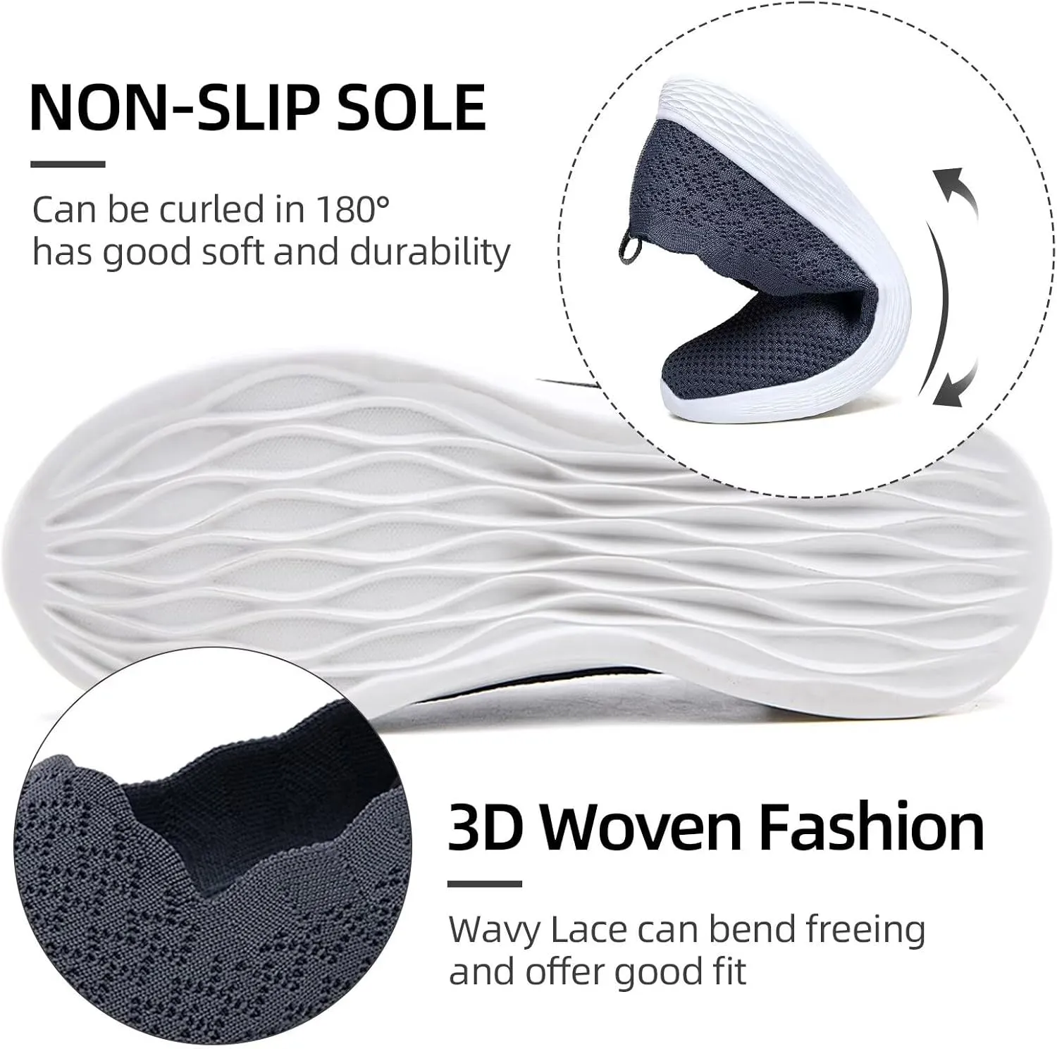Puxowe Women's Slip on Walking Loafer Shoes-Lightweight Flat Shoes for Women Low-Top Round Toe Knit Memory Foam Sneaker
