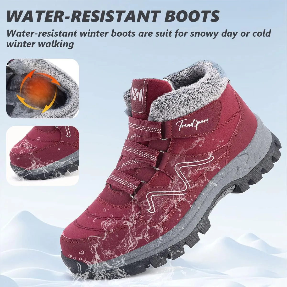 Qiucdzi Womens Winter Snow Boots Warm Fur Lined Anti-Slip Outdoor Ankle Booties Walking Shoes Non-Slip Trekking Shoes