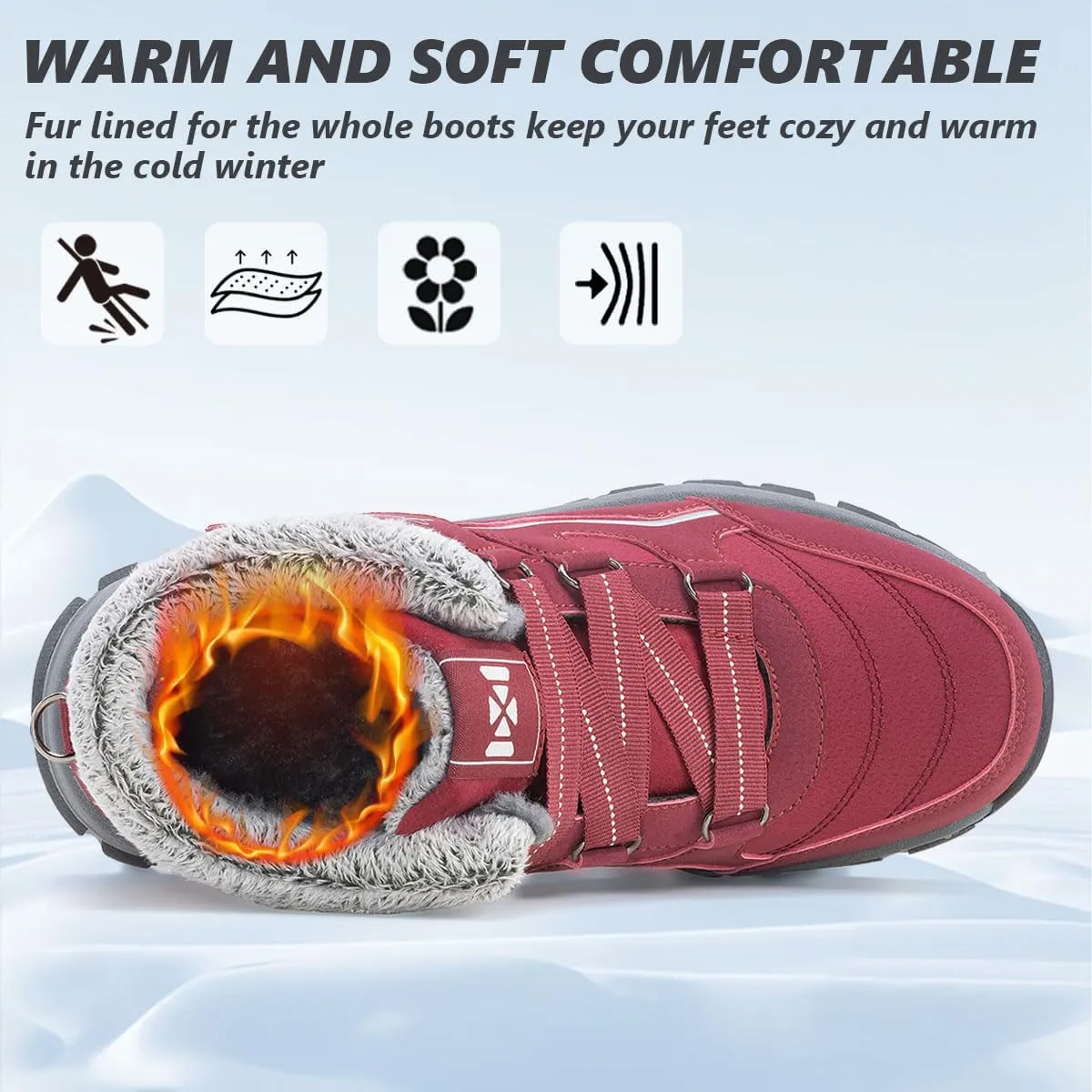 Qiucdzi Womens Winter Snow Boots Warm Fur Lined Anti-Slip Outdoor Ankle Booties Walking Shoes Non-Slip Trekking Shoes