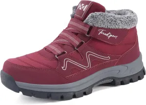 Qiucdzi Womens Winter Snow Boots Warm Fur Lined Anti-Slip Outdoor Ankle Booties Walking Shoes Non-Slip Trekking Shoes
