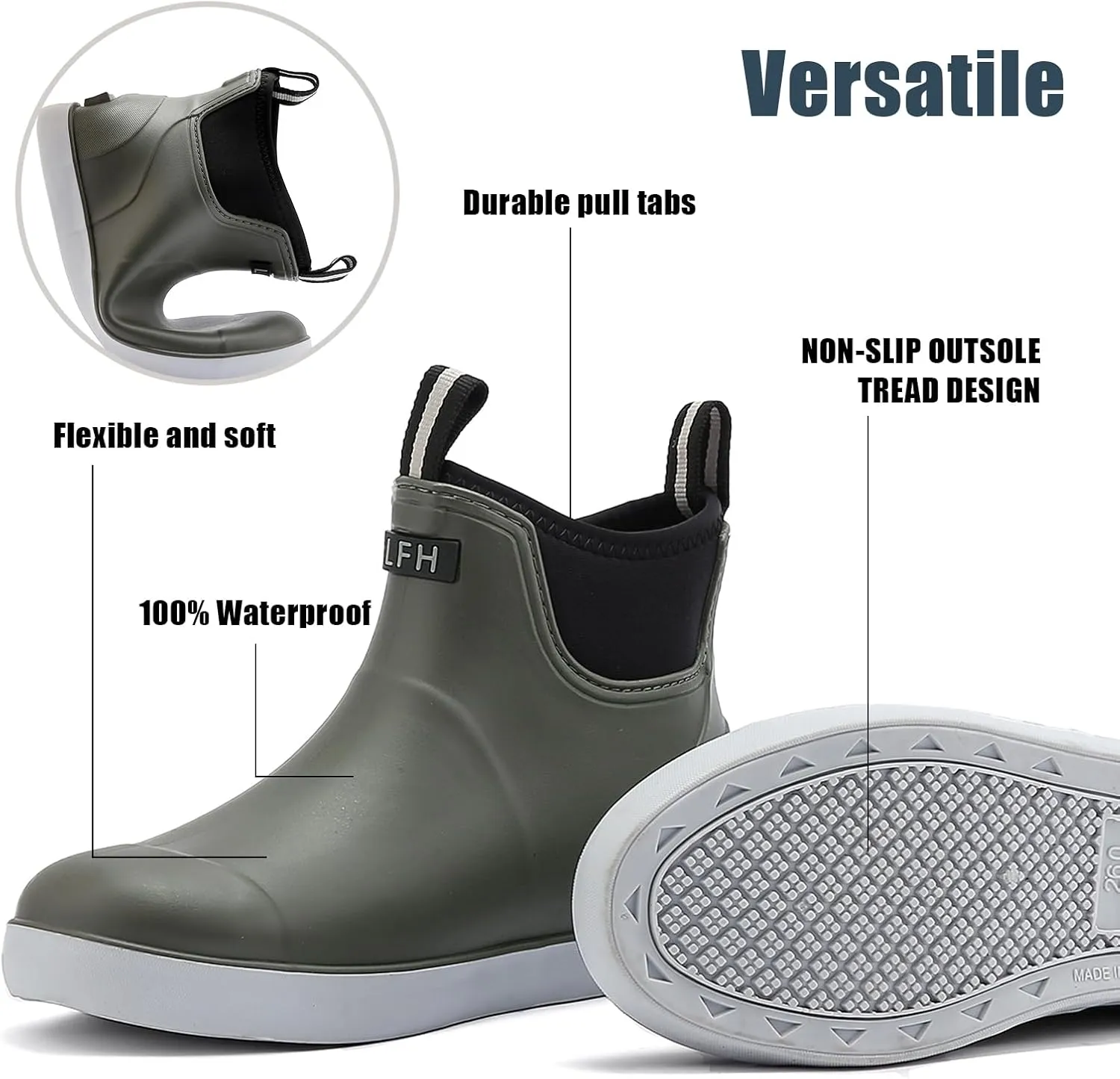 Rain Boots for Men, Waterproof Ankle Mens Deck Boots Anti-Slip Comfort Rubber Boots Chelsea Garden Shoes for Yard Fishing Outdoor Work