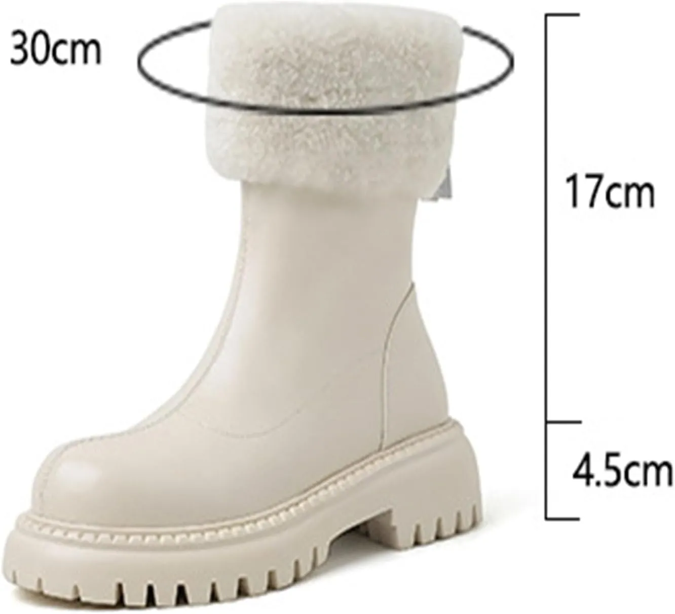 Raw Edge Mid-Tube Snow Boots, Thick-Soled Low Heeled Short Boots with Short Plush Lining and Plush Warm Straight Boots with Leather Shiny Waterproof Winter Boots