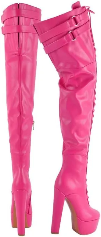 Richealnana Women's Over The Knee High Platform Thigh High Boots Lace-Up Chunky Heels Fashion