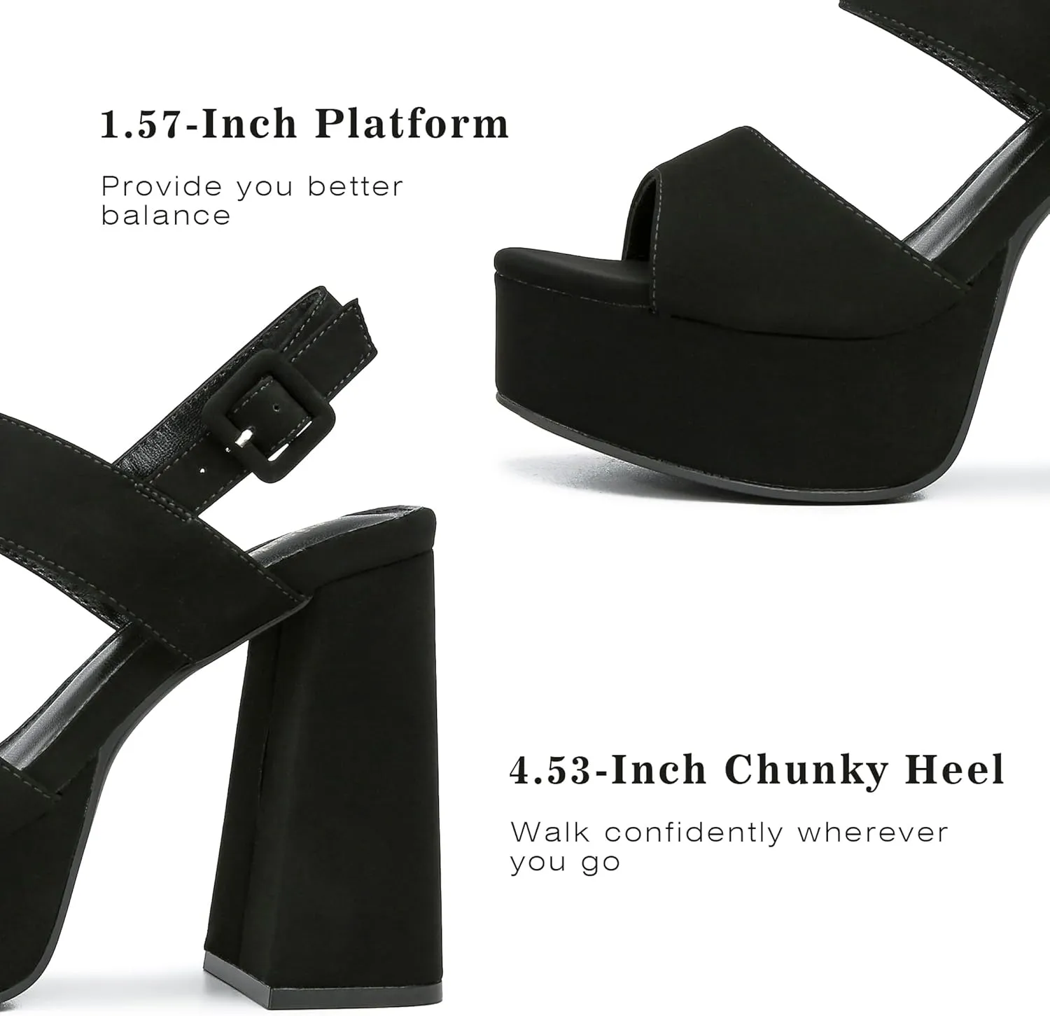 risdoada Platform Heels for Women 4.53 Inches Chunky High Heels Ankle Strap Square Toe Heeled Sandals Wedding Party Wedges Pumps
