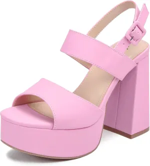 risdoada Platform Heels for Women 4.53 Inches Chunky High Heels Ankle Strap Square Toe Heeled Sandals Wedding Party Wedges Pumps