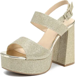 risdoada Platform Heels for Women 4.53 Inches Chunky High Heels Ankle Strap Square Toe Heeled Sandals Wedding Party Wedges Pumps