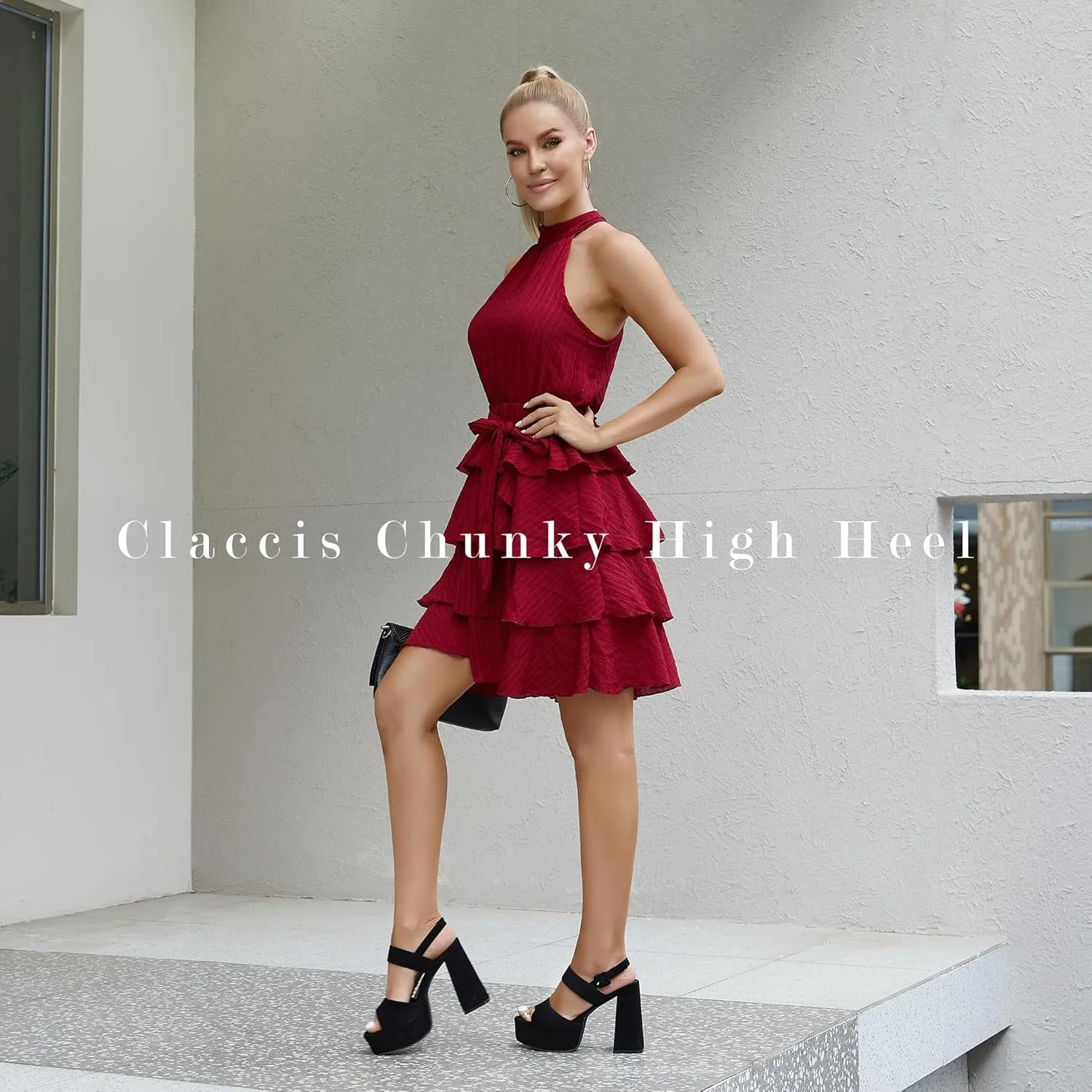 risdoada Platform Heels for Women 4.53 Inches Chunky High Heels Ankle Strap Square Toe Heeled Sandals Wedding Party Wedges Pumps
