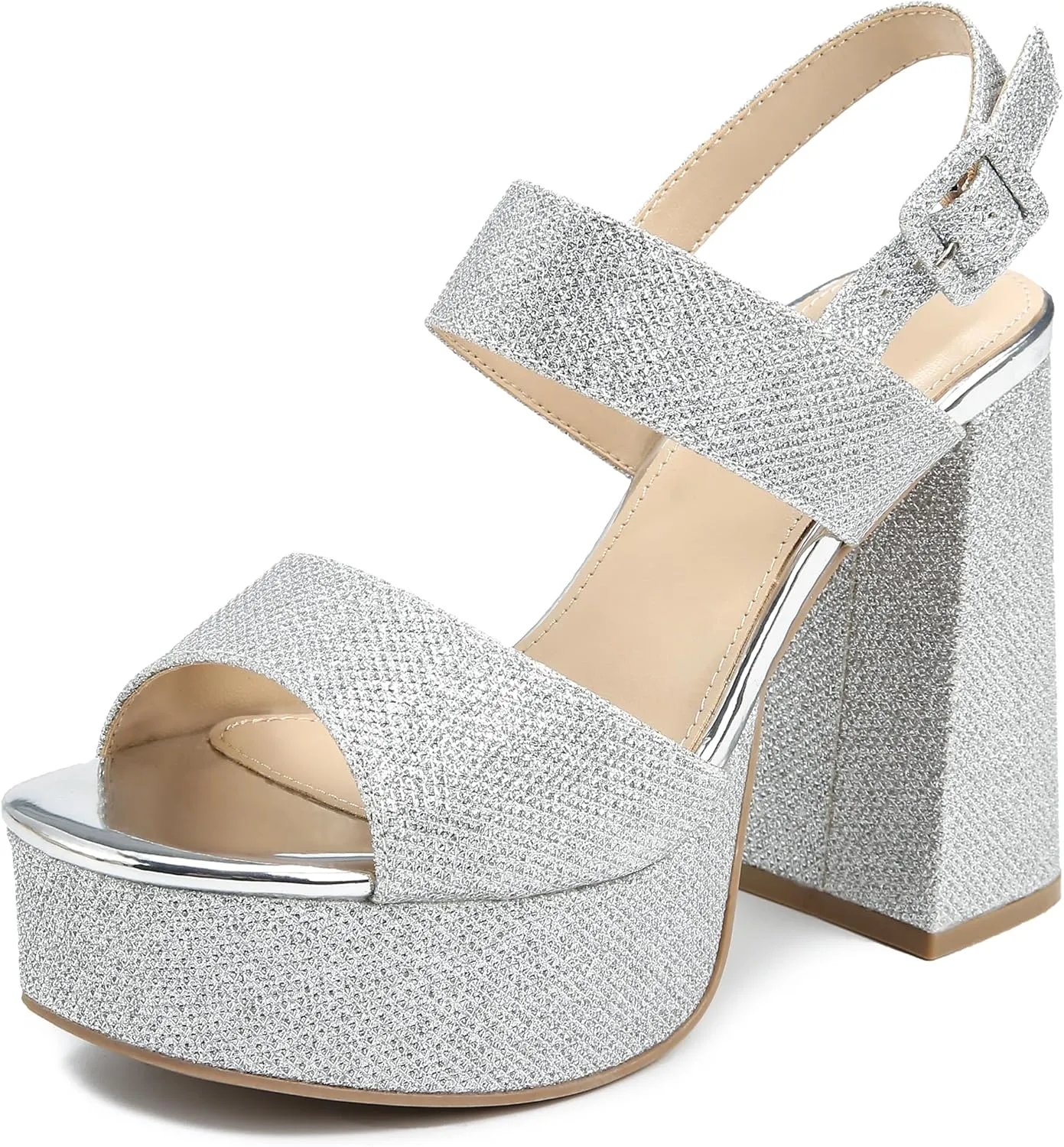 risdoada Platform Heels for Women 4.53 Inches Chunky High Heels Ankle Strap Square Toe Heeled Sandals Wedding Party Wedges Pumps