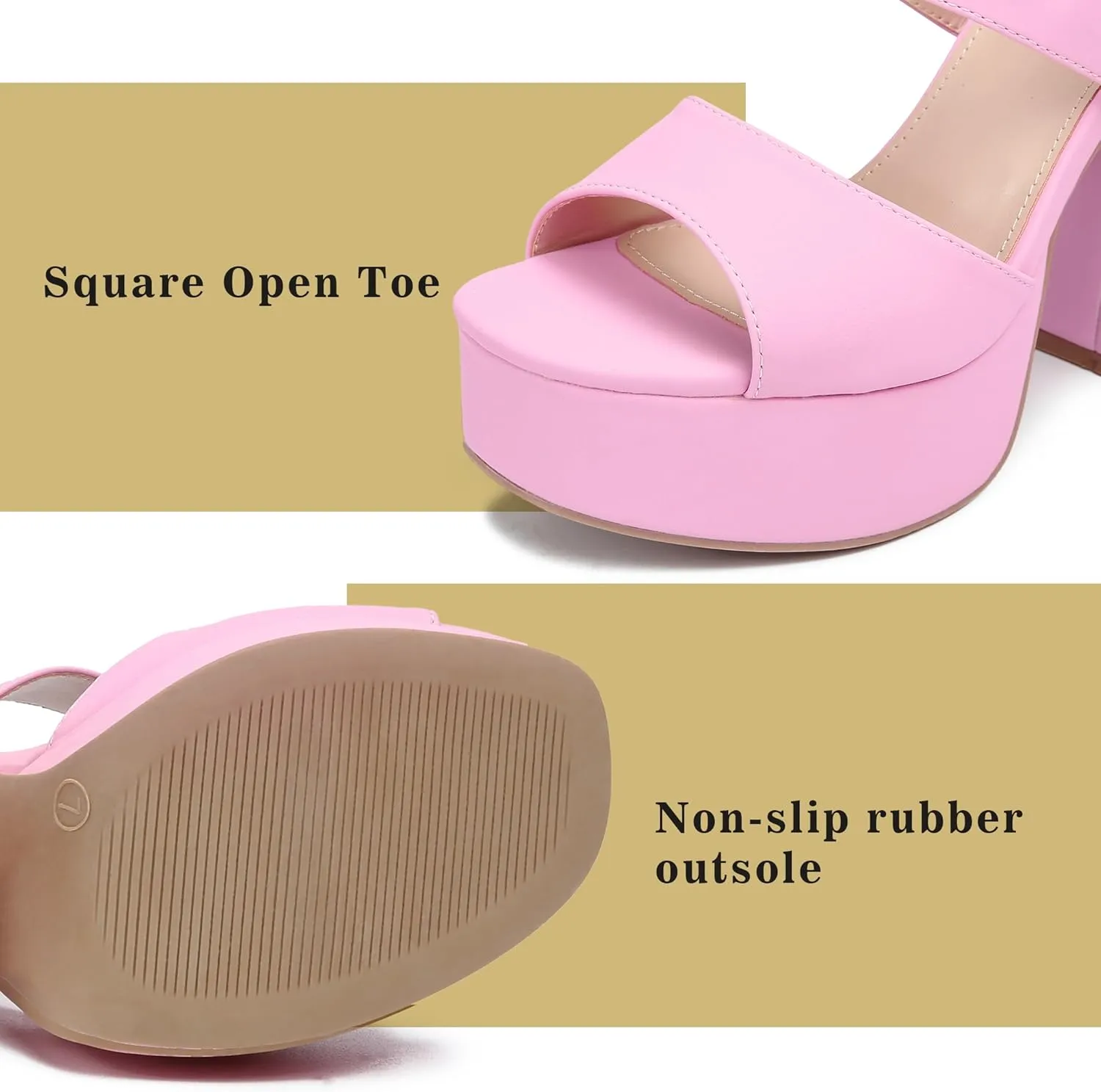 risdoada Platform Heels for Women 4.53 Inches Chunky High Heels Ankle Strap Square Toe Heeled Sandals Wedding Party Wedges Pumps