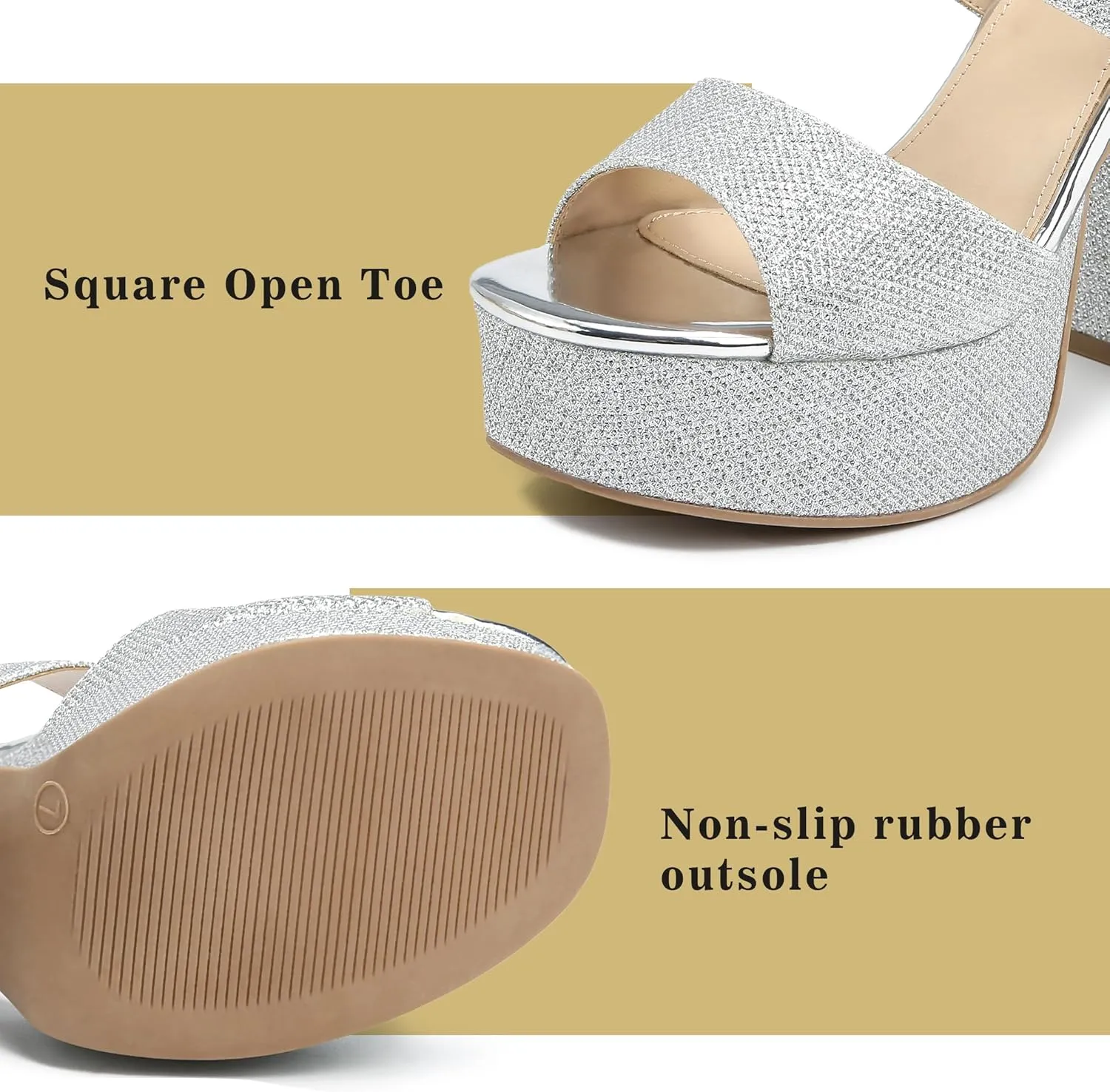 risdoada Platform Heels for Women 4.53 Inches Chunky High Heels Ankle Strap Square Toe Heeled Sandals Wedding Party Wedges Pumps