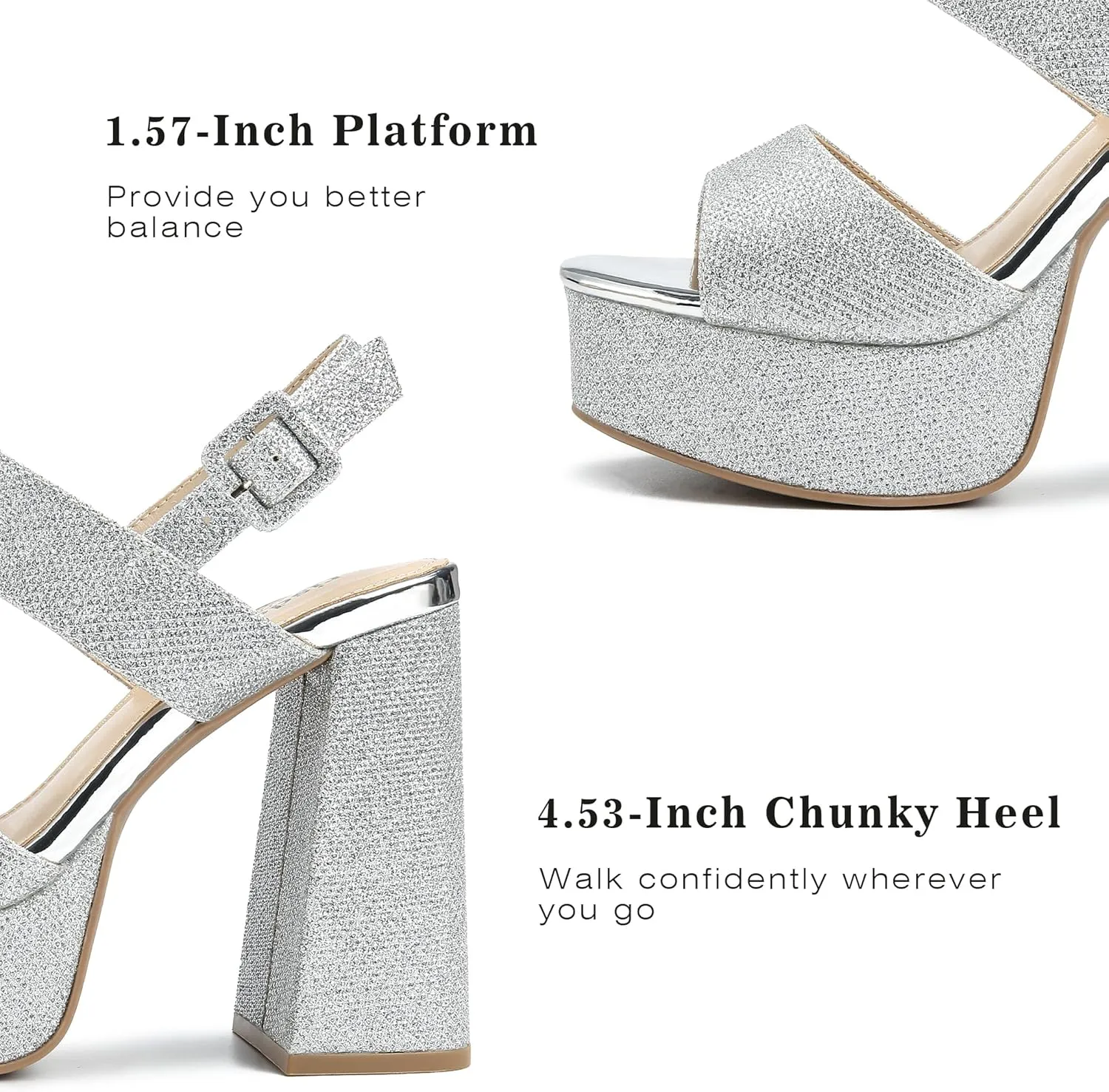risdoada Platform Heels for Women 4.53 Inches Chunky High Heels Ankle Strap Square Toe Heeled Sandals Wedding Party Wedges Pumps