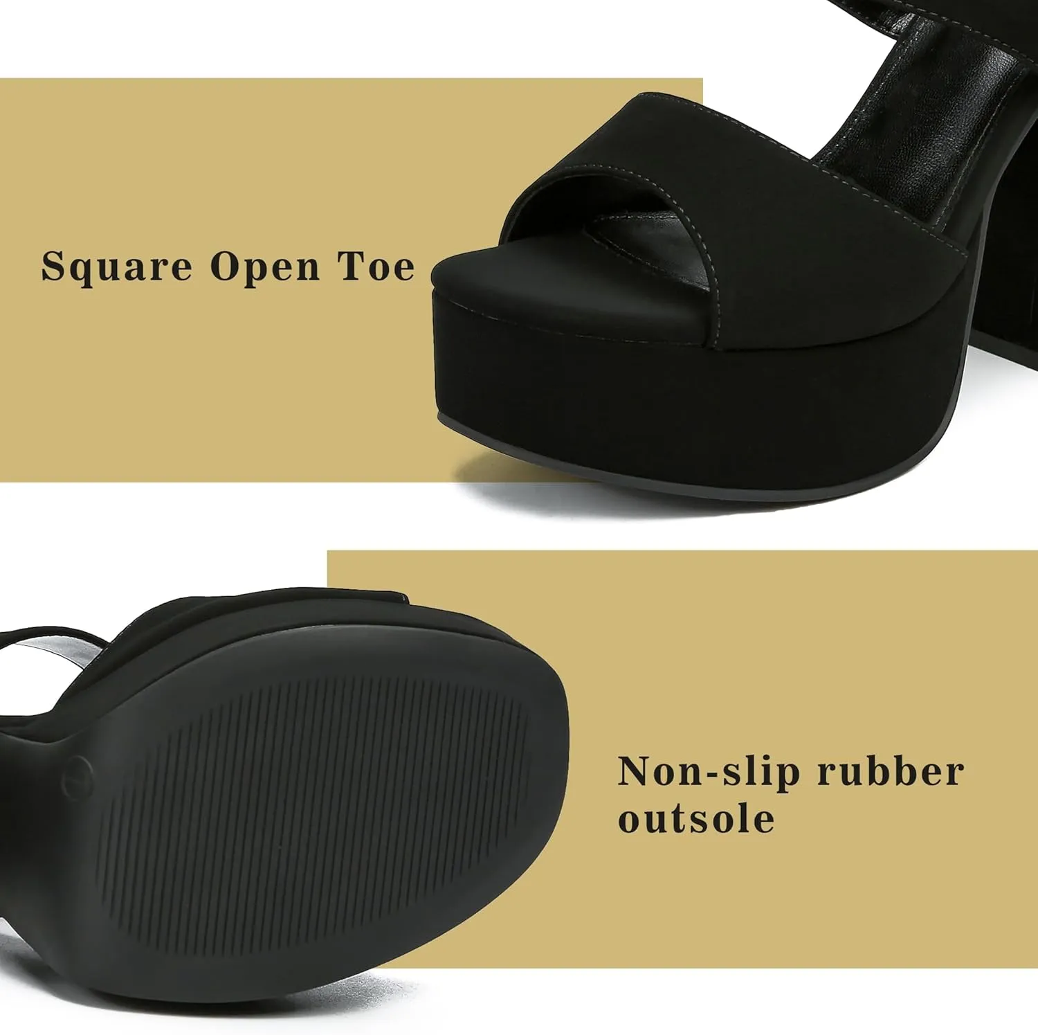 risdoada Platform Heels for Women 4.53 Inches Chunky High Heels Ankle Strap Square Toe Heeled Sandals Wedding Party Wedges Pumps