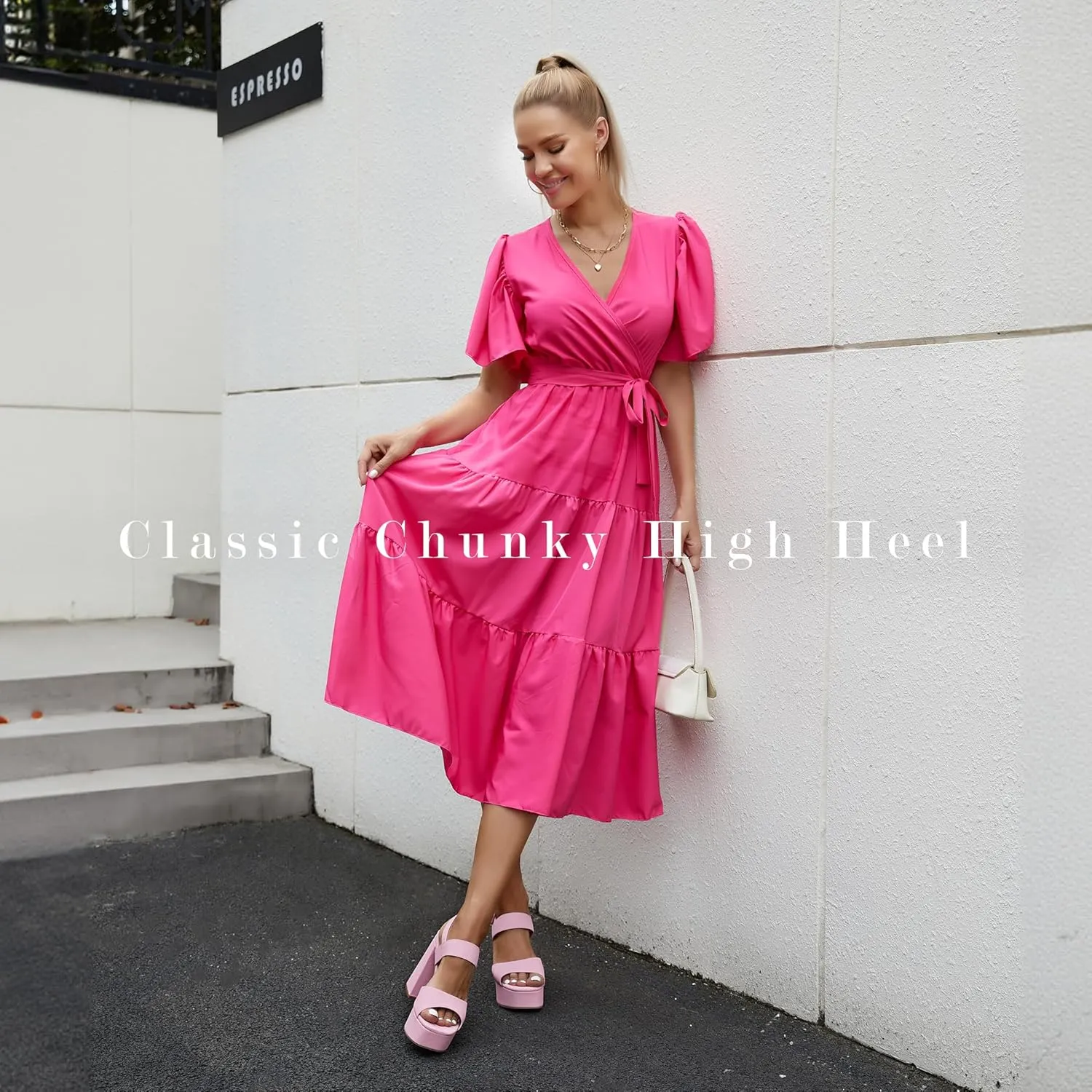 risdoada Platform Heels for Women 4.53 Inches Chunky High Heels Ankle Strap Square Toe Heeled Sandals Wedding Party Wedges Pumps