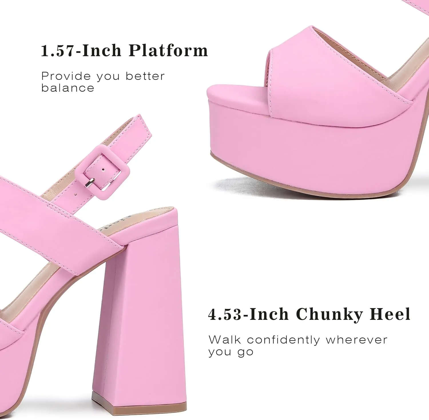 risdoada Platform Heels for Women 4.53 Inches Chunky High Heels Ankle Strap Square Toe Heeled Sandals Wedding Party Wedges Pumps