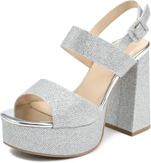 risdoada Platform Heels for Women 4.53 Inches Chunky High Heels Ankle Strap Square Toe Heeled Sandals Wedding Party Wedges Pumps