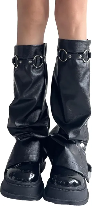 Rock Punk Leg Warmer PU Leather Long Leg Socks For Women Gothic Leg Middle Tube Socks Streetwear Gifts