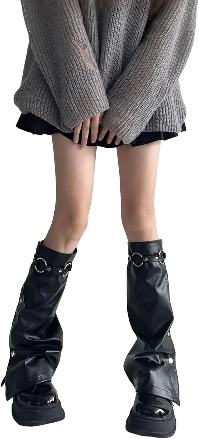 Rock Punk Leg Warmer PU Leather Long Leg Socks For Women Gothic Leg Middle Tube Socks Streetwear Gifts