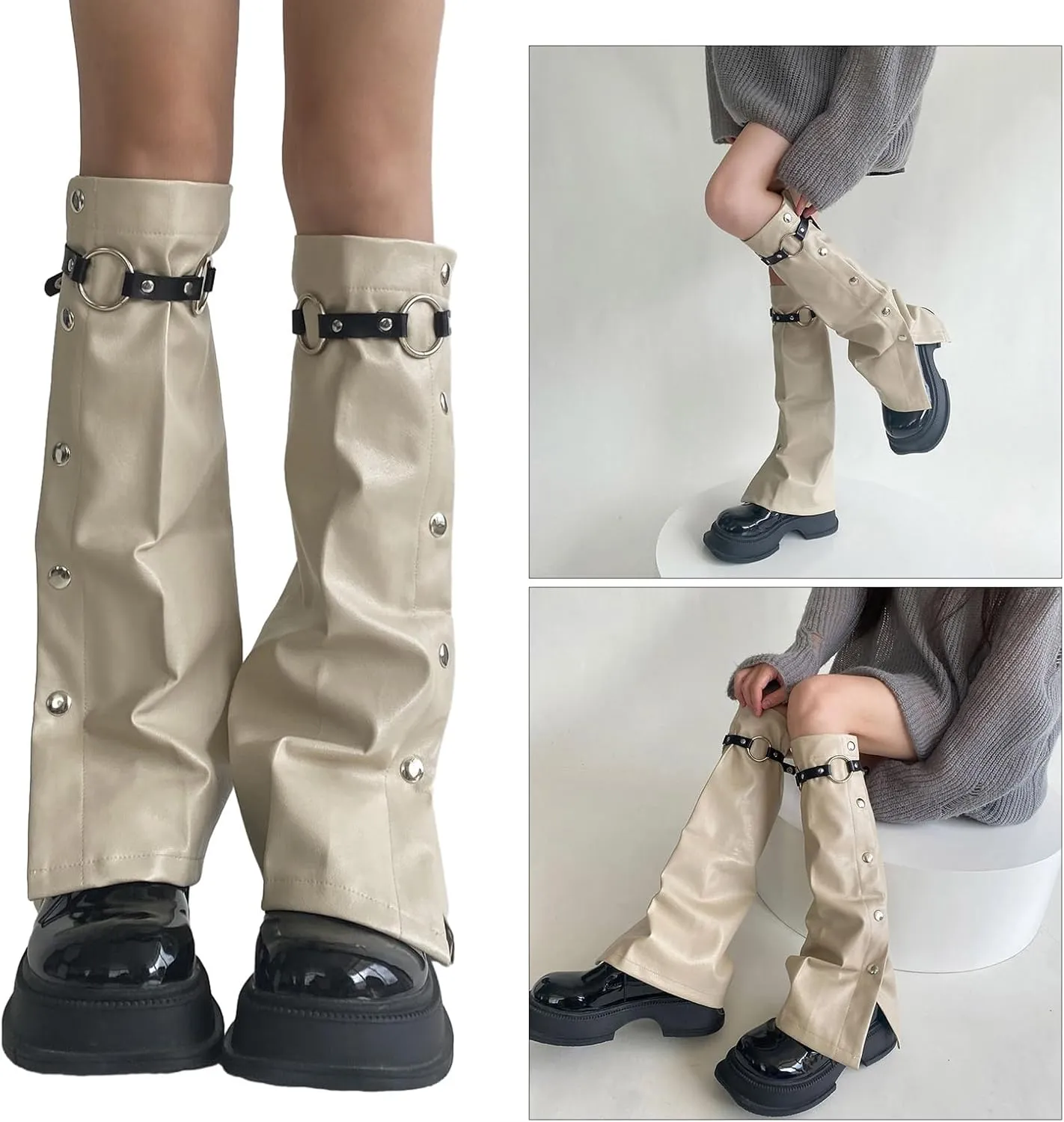 Rock Punk Leg Warmer PU Leather Long Leg Socks For Women Gothic Leg Middle Tube Socks Streetwear Gifts