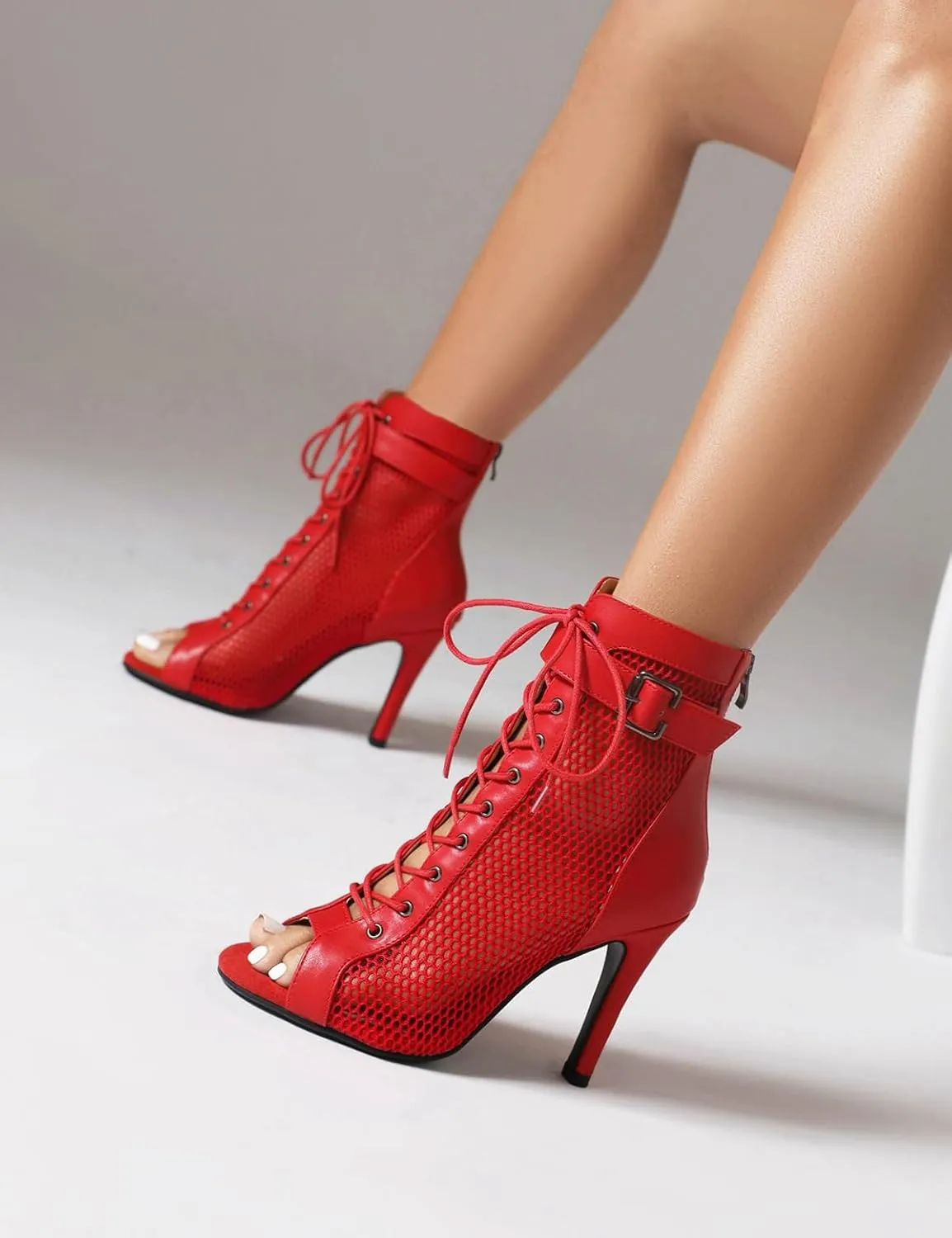Roimaash 7/9.5/11CM Heel Height Women Gladiator Sandals Summer Boots Dance Shoes