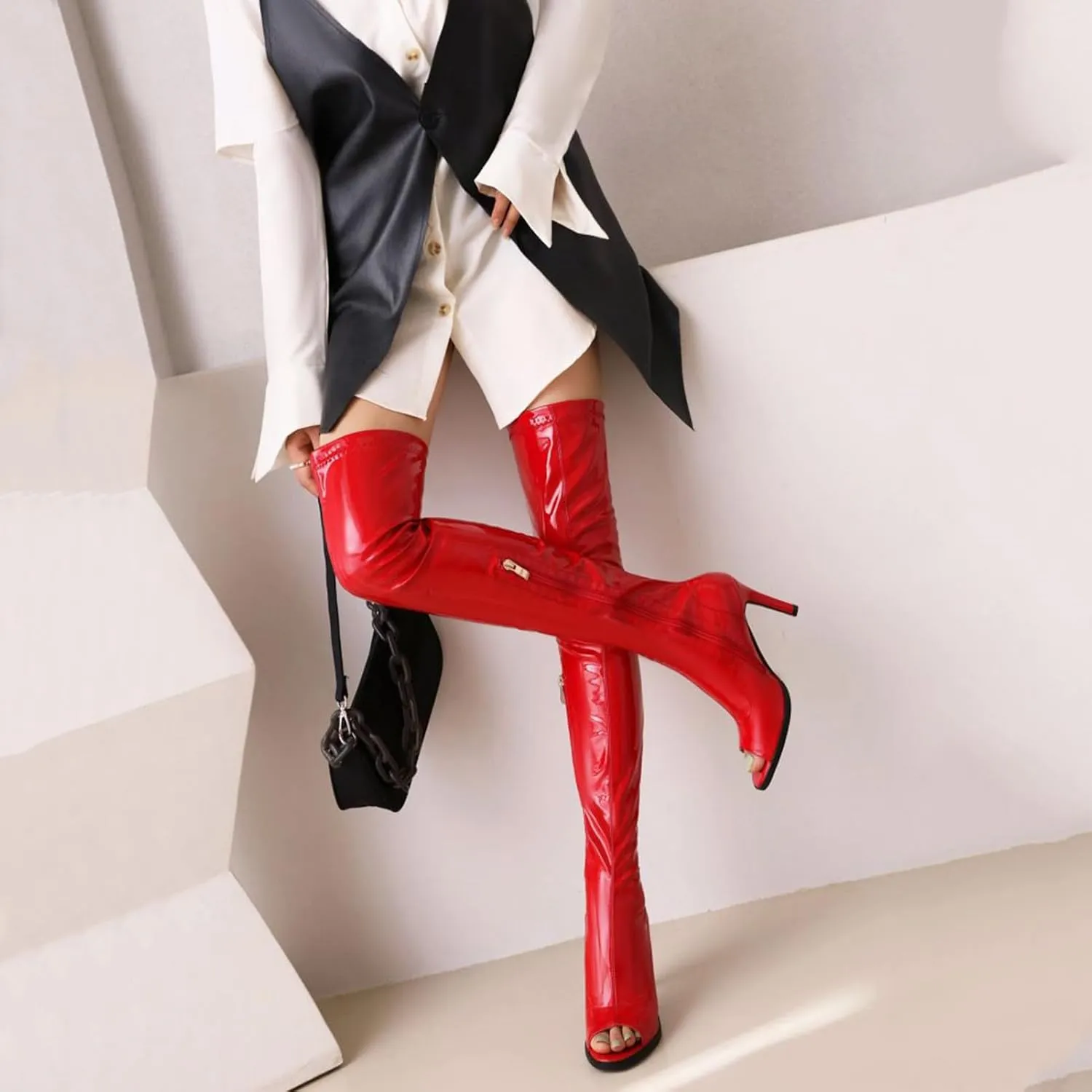 Roimaash Women Fashion Peep Toe Boots
