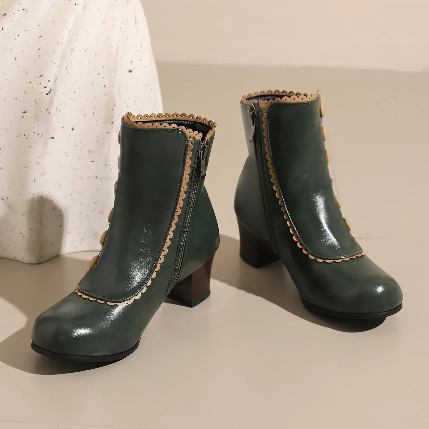 Roimaash Women's Victorian Boots Ankle High Cone Heels