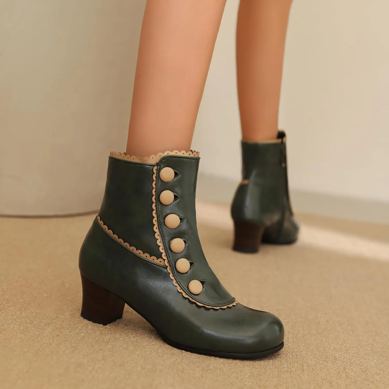 Roimaash Women's Victorian Boots Ankle High Cone Heels