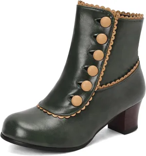 Roimaash Women's Victorian Boots Ankle High Cone Heels