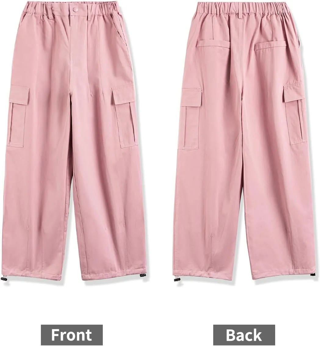 Rolanko Girls Cargo Pants Wide Leg Streetwear Kids Pants with Pockets Trendy Jogger Trousers 4-14 Years