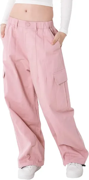 Rolanko Girls Cargo Pants Wide Leg Streetwear Kids Pants with Pockets Trendy Jogger Trousers 4-14 Years