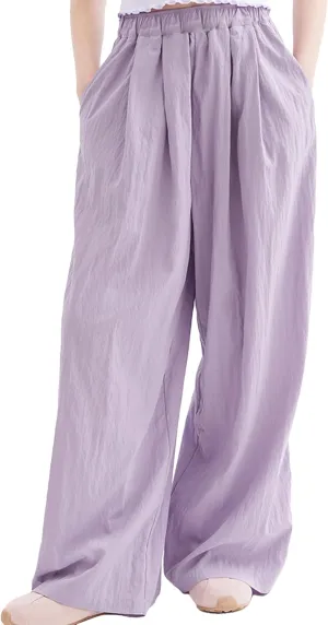 Rolanko Girls Wide Leg Pants Flowy Loose Fit Palazzo Pants for Girls Kids Linen Trousers Casual Beach 6-14Y