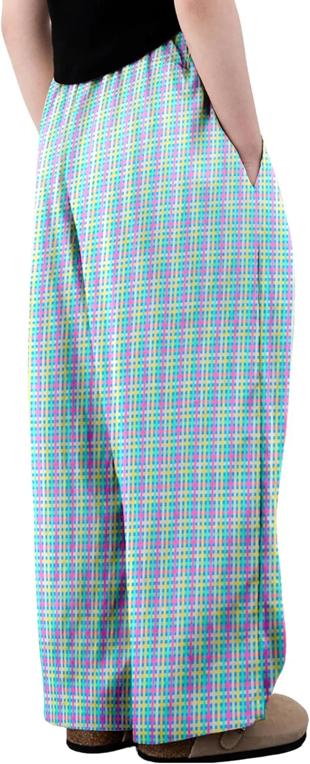 Rolanko Girls Wide Leg Pants Flowy Loose Fit Palazzo Pants for Girls Kids Linen Trousers Casual Beach 6-14Y