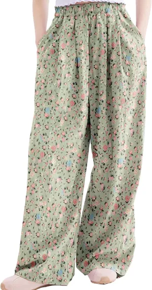 Rolanko Girls Wide Leg Pants Flowy Loose Fit Palazzo Pants for Girls Kids Linen Trousers Casual Beach 6-14Y