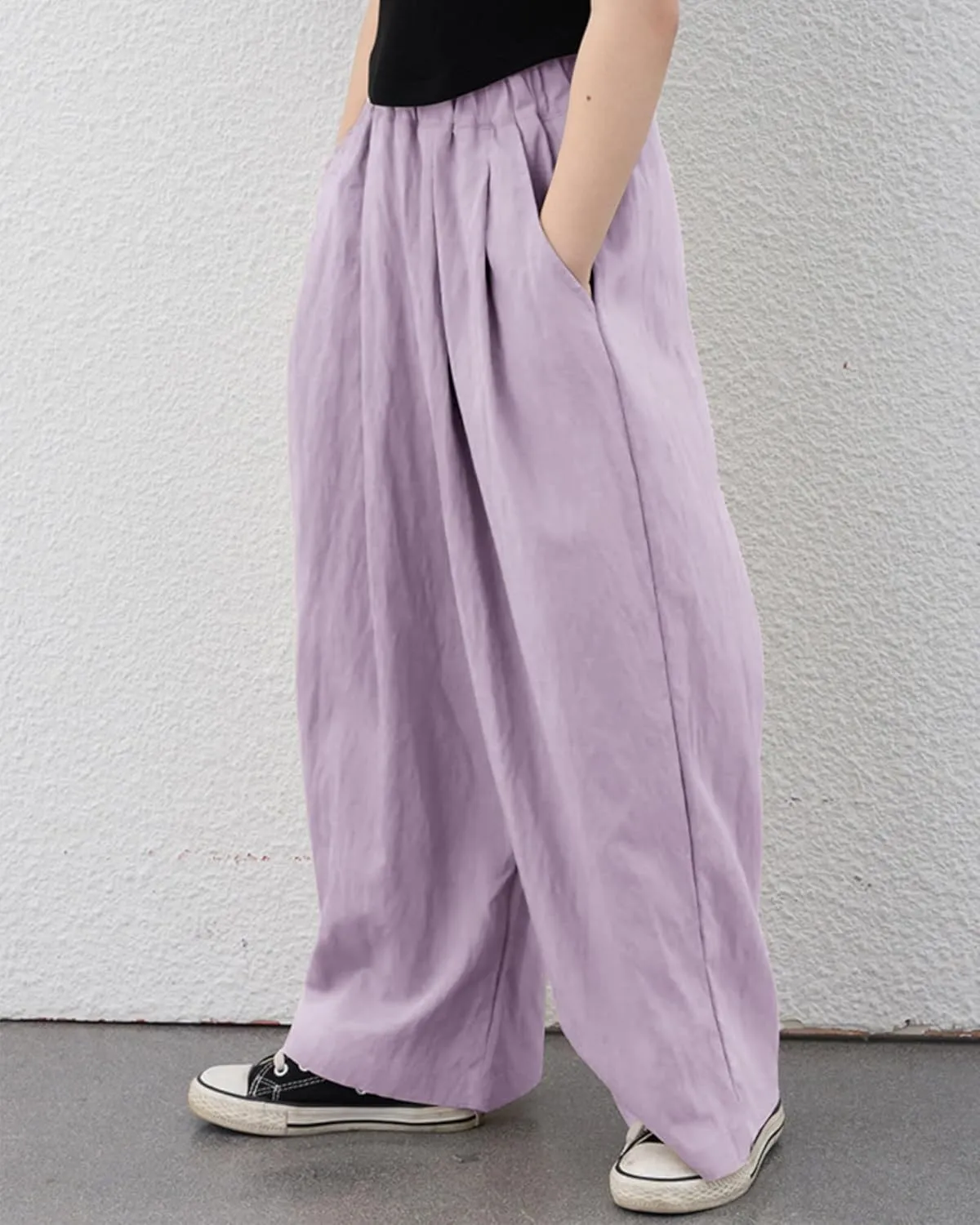 Rolanko Girls Wide Leg Pants Flowy Loose Fit Palazzo Pants for Girls Kids Linen Trousers Casual Beach 6-14Y