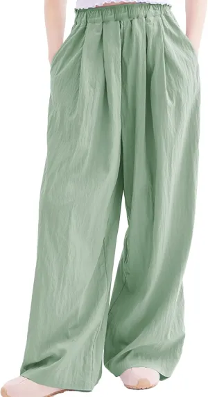 Rolanko Girls Wide Leg Pants Flowy Loose Fit Palazzo Pants for Girls Kids Linen Trousers Casual Beach 6-14Y