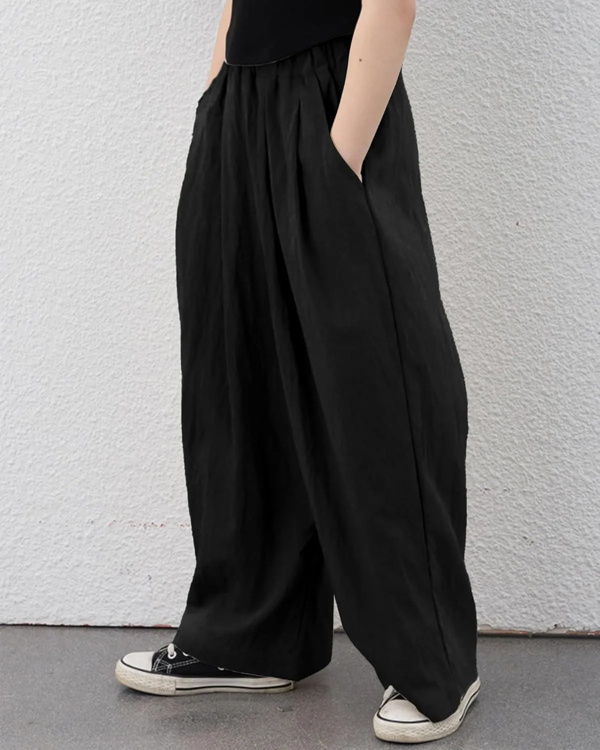 Rolanko Girls Wide Leg Pants Flowy Loose Fit Palazzo Pants for Girls Kids Linen Trousers Casual Beach 6-14Y