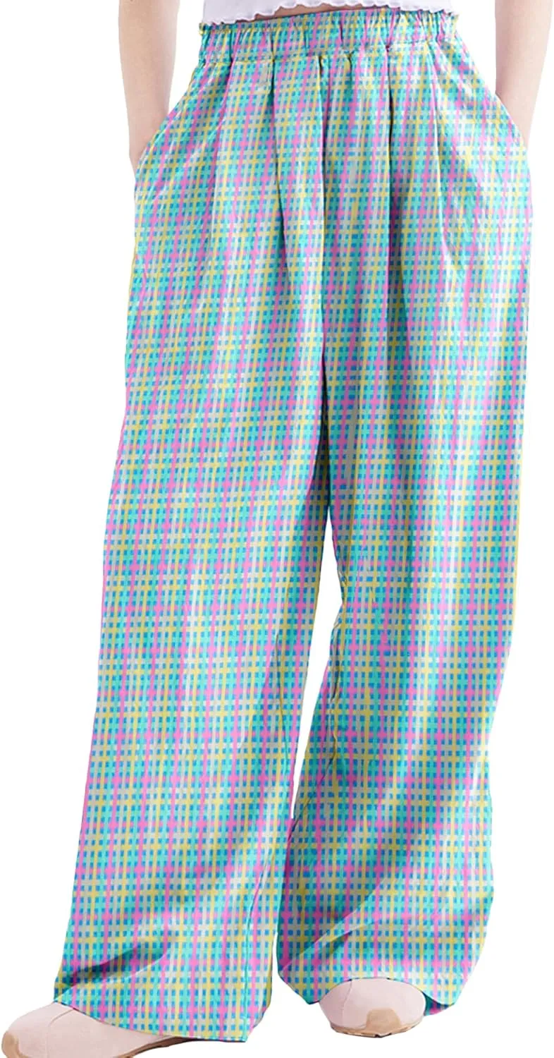 Rolanko Girls Wide Leg Pants Flowy Loose Fit Palazzo Pants for Girls Kids Linen Trousers Casual Beach 6-14Y
