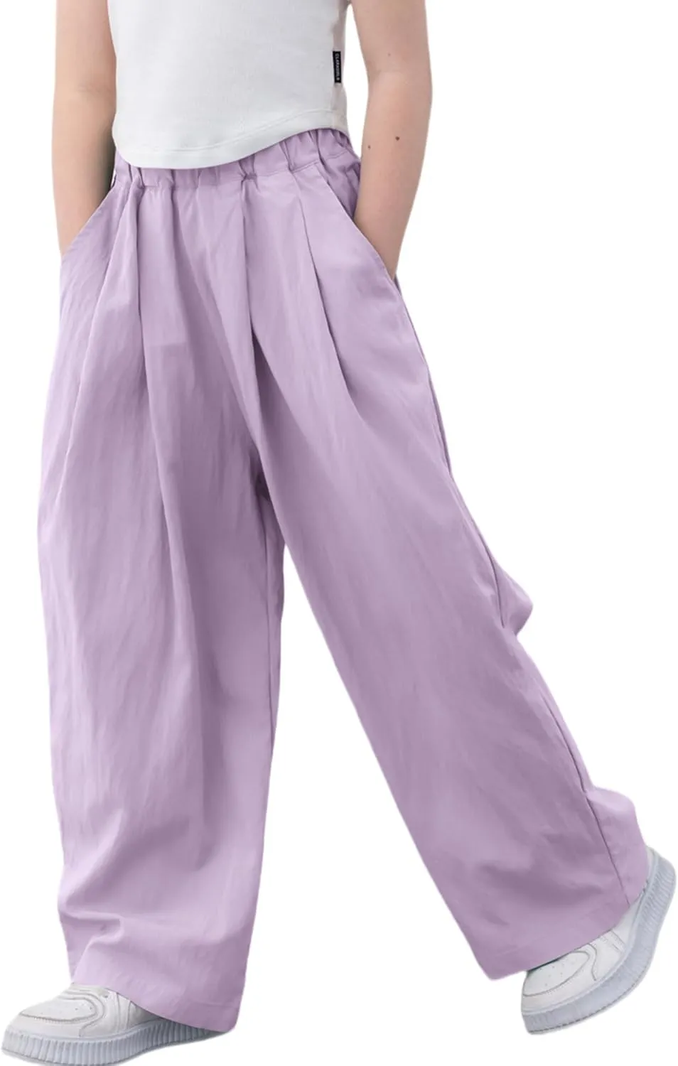 Rolanko Girls Wide Leg Pants Flowy Loose Fit Palazzo Pants for Girls Kids Linen Trousers Casual Beach 6-14Y