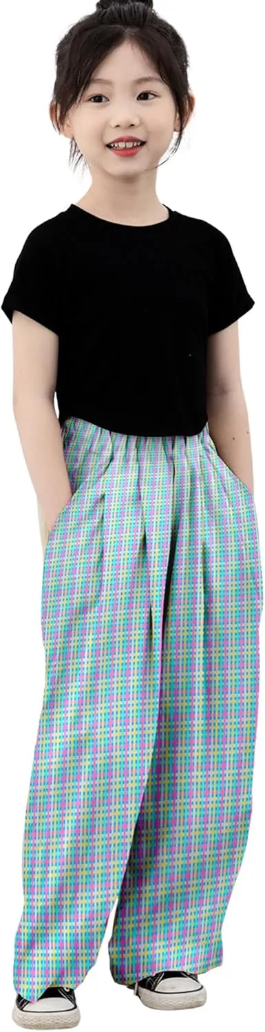 Rolanko Girls Wide Leg Pants Flowy Loose Fit Palazzo Pants for Girls Kids Linen Trousers Casual Beach 6-14Y